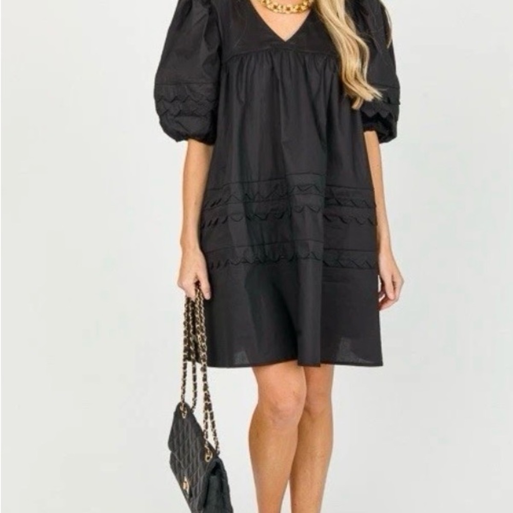 Olivia James The Label SCALLOPED POPLIN DRESS, BLACK Size M